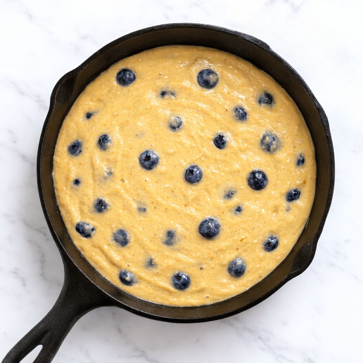 blueberry chickpea bread in skillet