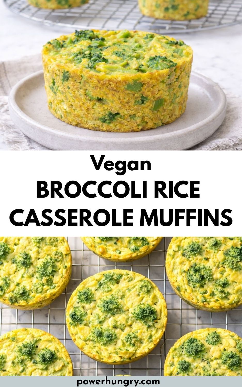 collage of vegan broccoli rice casserole muffins