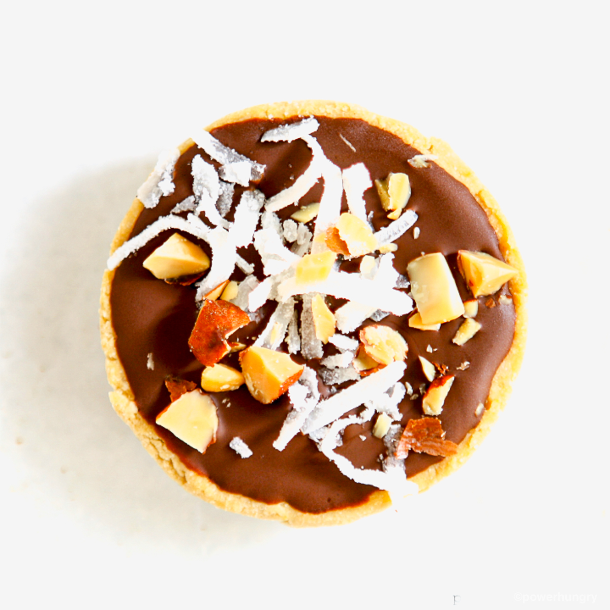 overhead shot of an almond joy protein bar
