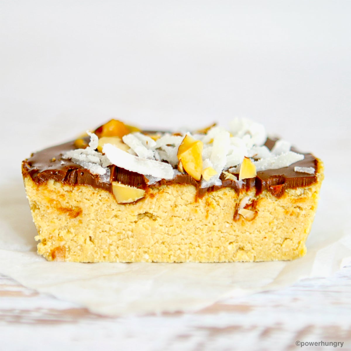 almond joy protein bar cut in half