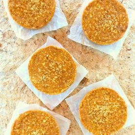 pumpkin pie protein bars on a paper background