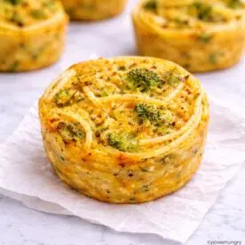 Vegan Pasta Frittatas, with one on a napkin