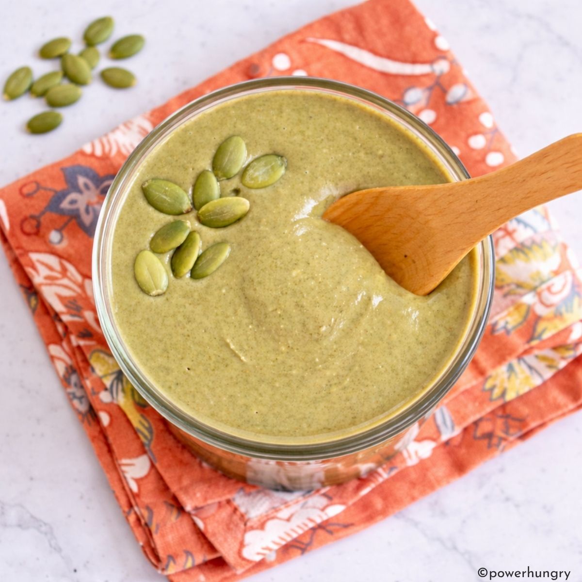 jar of pumpkin seed butter, also known as pepita butter