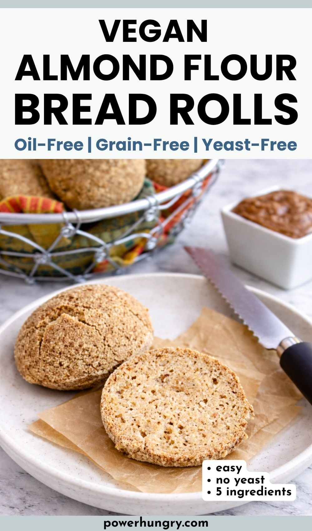 basket full of, and sliced , vegan almond flour bread rolls