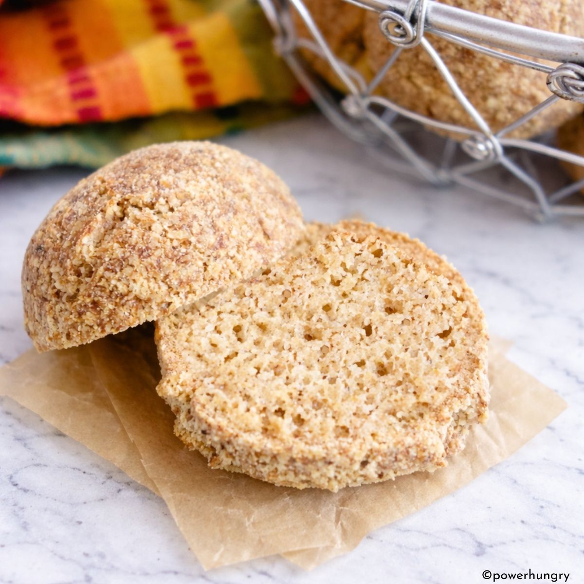 vegan almond flour bread rolls sliced to show interior