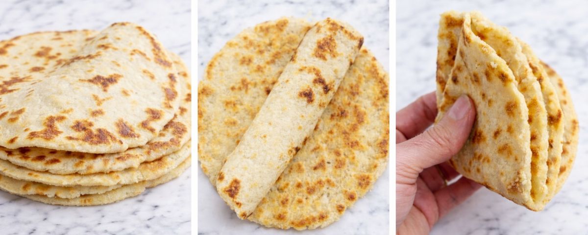 almond flour tortillas folded and rolled