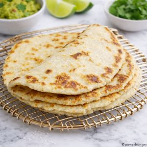 stack of almond flour tortillas on cooling rack