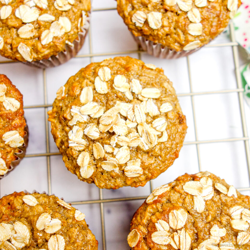 Vegan Peanut Butter Banana Oat Muffins (oilfree, GF) Power Hungry®
