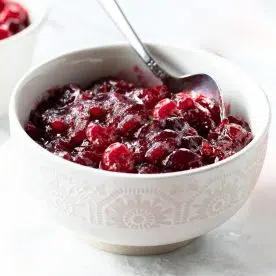 maple cranberry sauce in a whit bowl