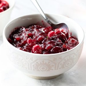 maple cranberry sauce in a whit bowl