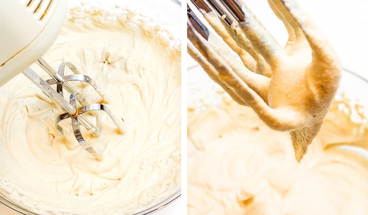 2 photo collage of cashew whipped cream