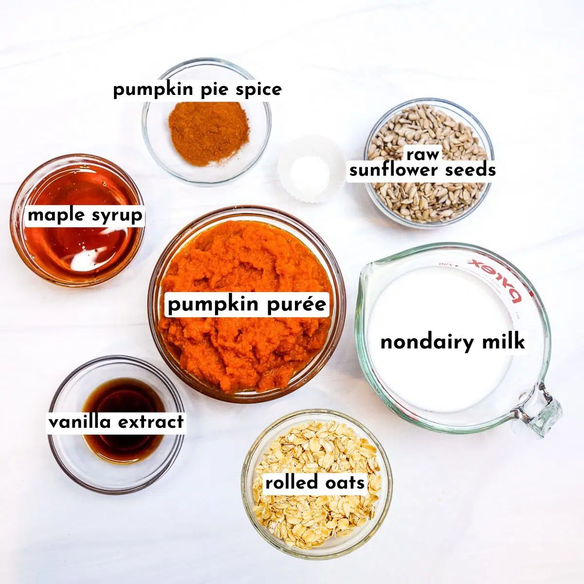 ingredients for crustless vegan gluten-free pumpkin pie