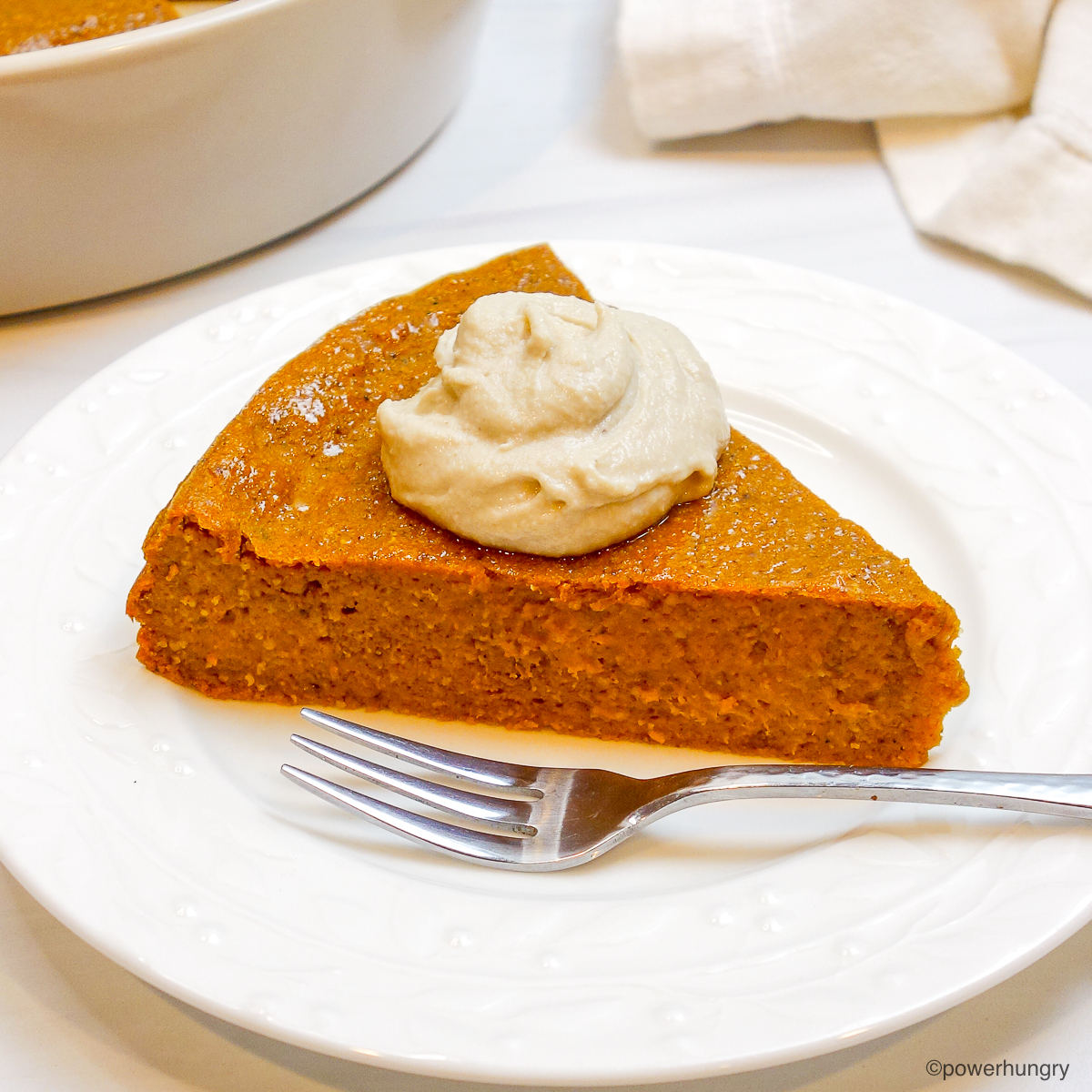 side view of impossibly easy oat [umpkin pie slice
