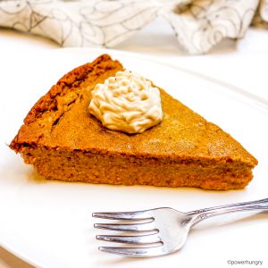 slice of no crust pumpkin pie on white plate