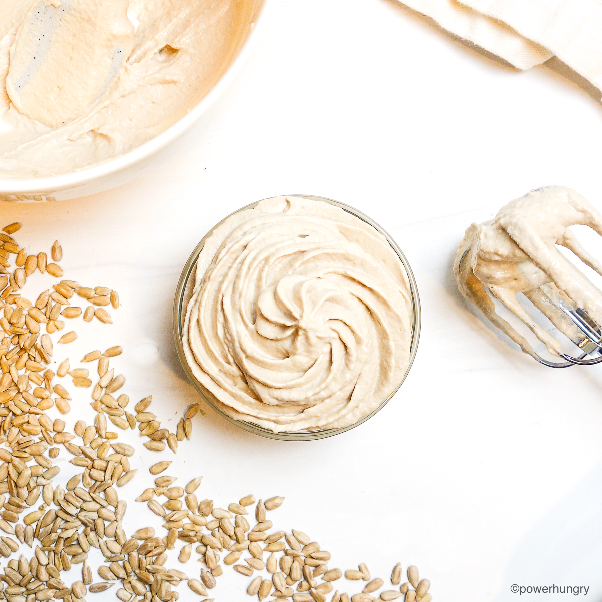 sunflower seed whipped cream in a glass bowl
