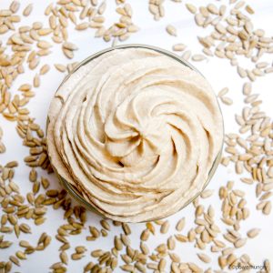 sunflower seed whipped cream in a glass bowl