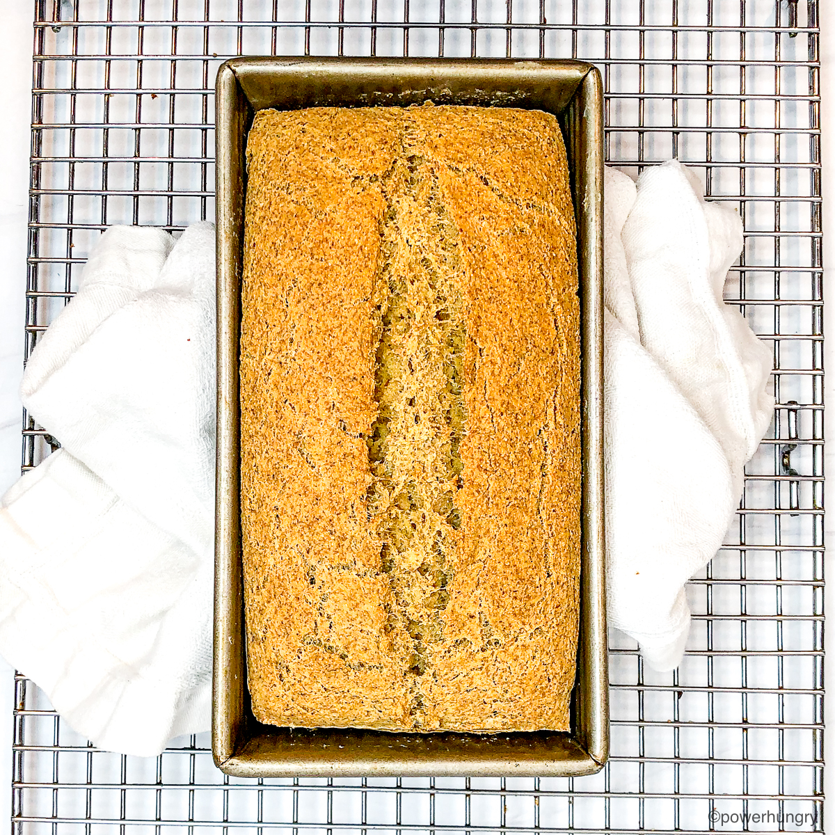 chickpea protein bread on cooling rack