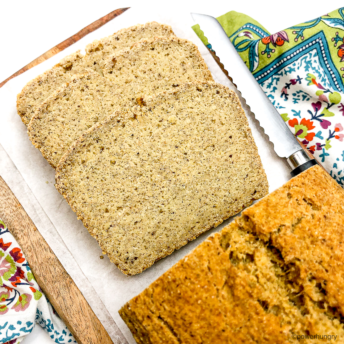 chickpea bread on cutting board, sliced