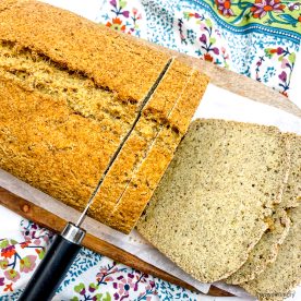 chickpea bread , sliced, on a cutting board