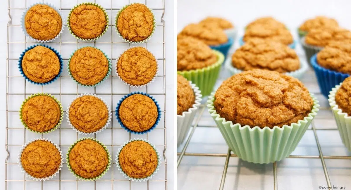 muffins cooling in their liners on a cooling rack