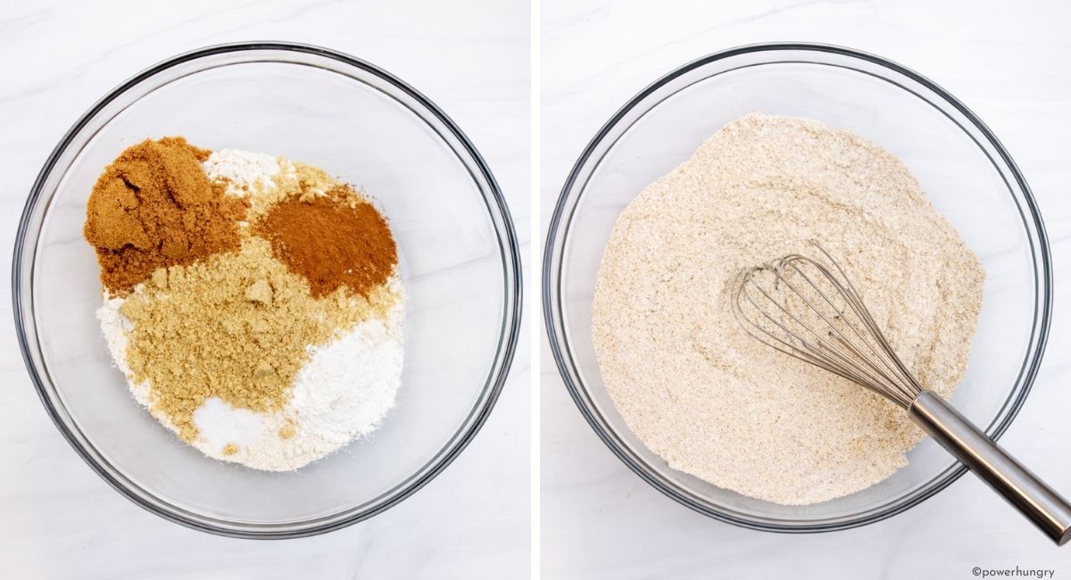 dry ingredients for applesauce oat flour muffins getting whisked