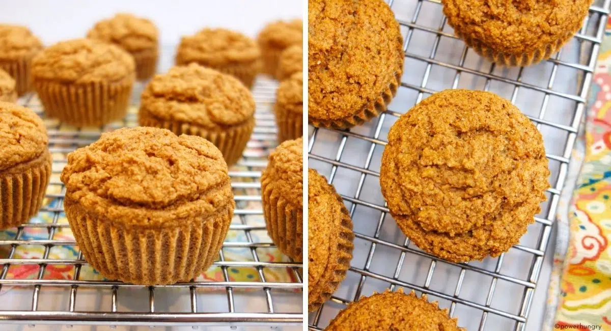 overhead shot of applesauce oat flour muffins