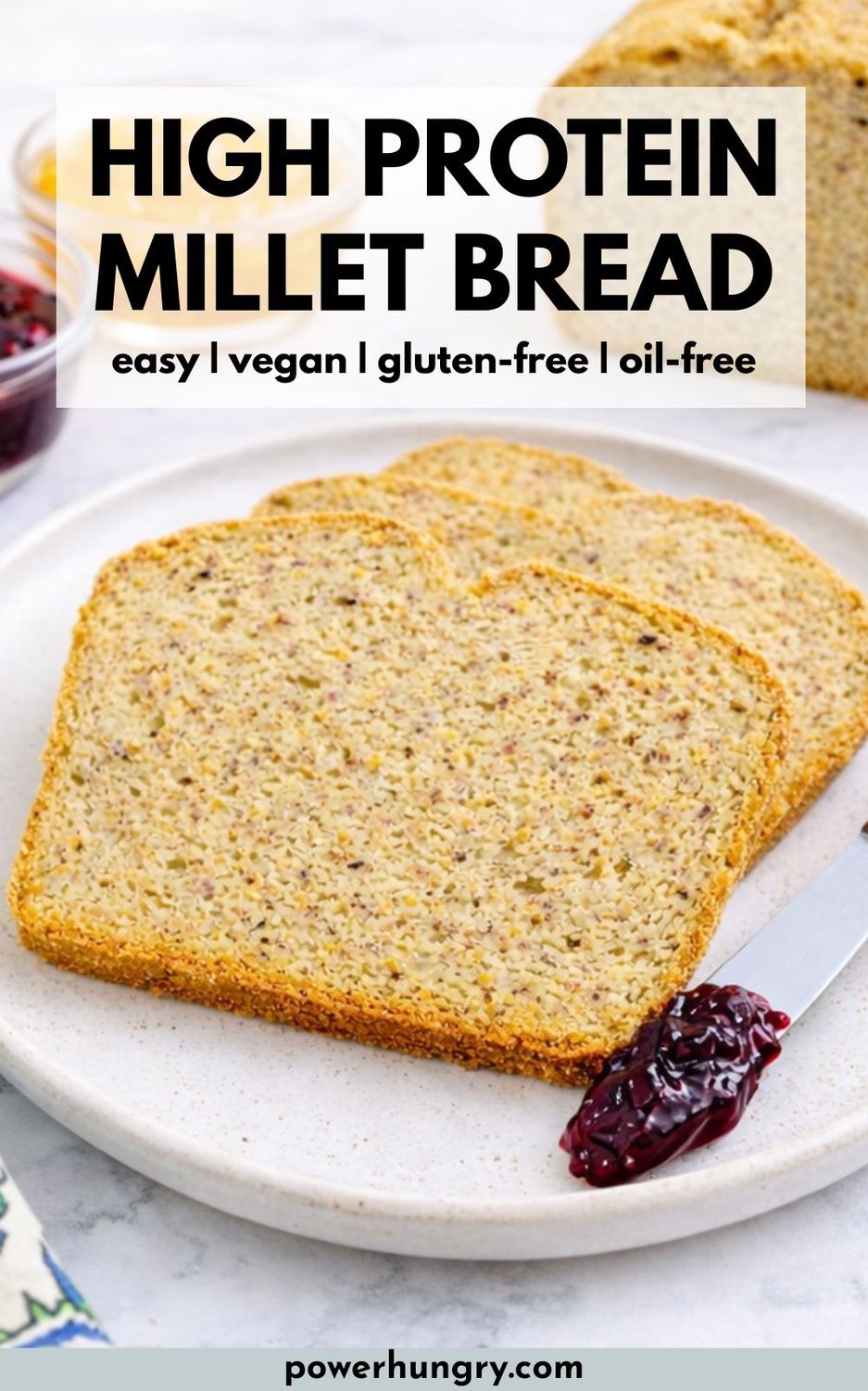 slices of high protein millet bread on a plate