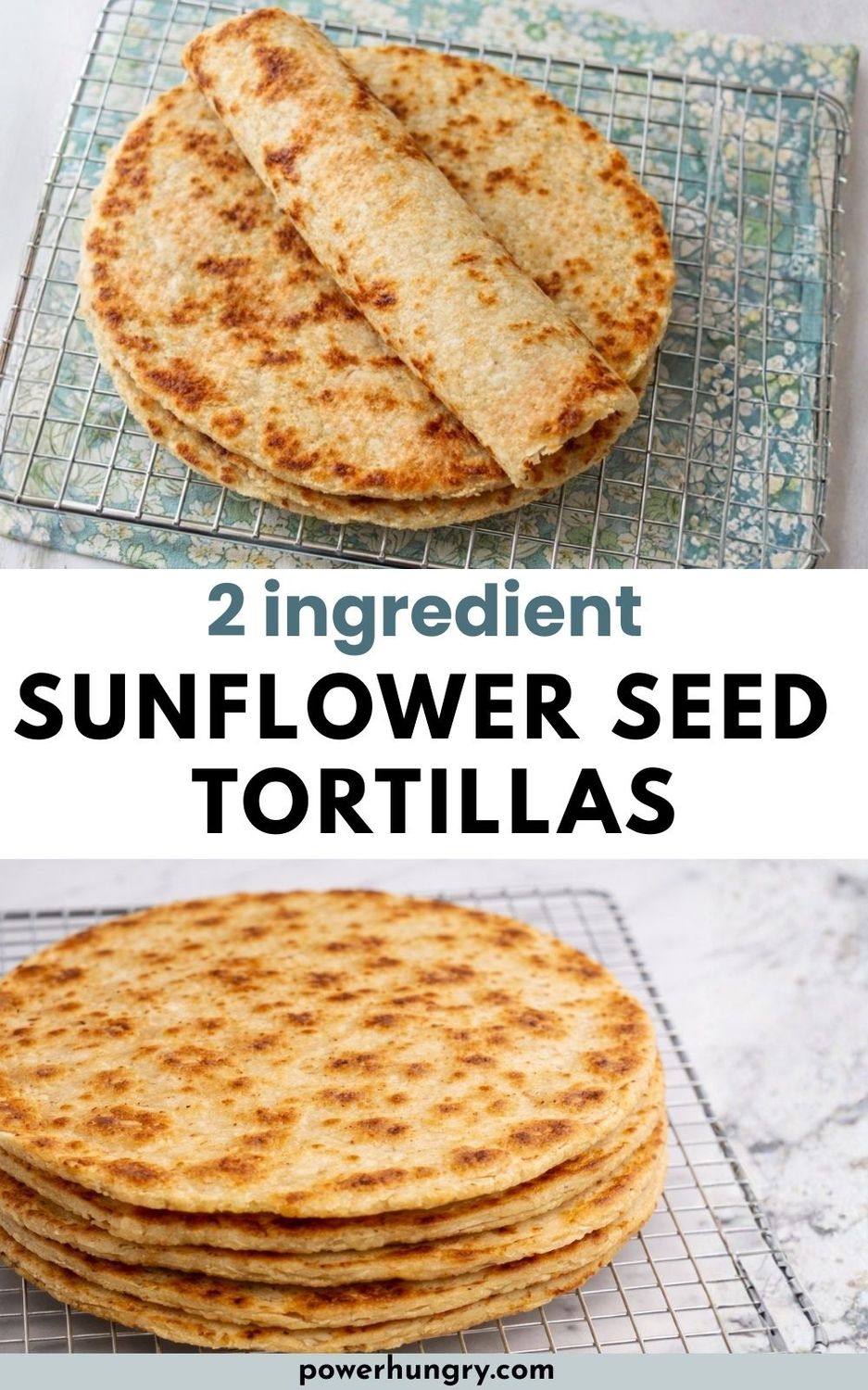 2 photo collage of sunflower seed tortillas