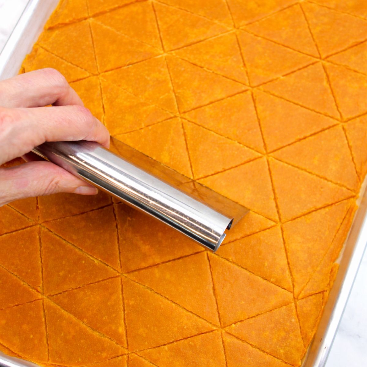 cutting lentil nacho cheese chips