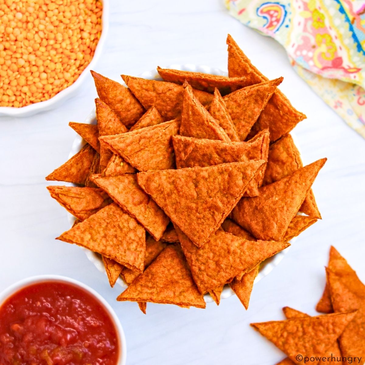 lentil chips in a bowl for a hero shot