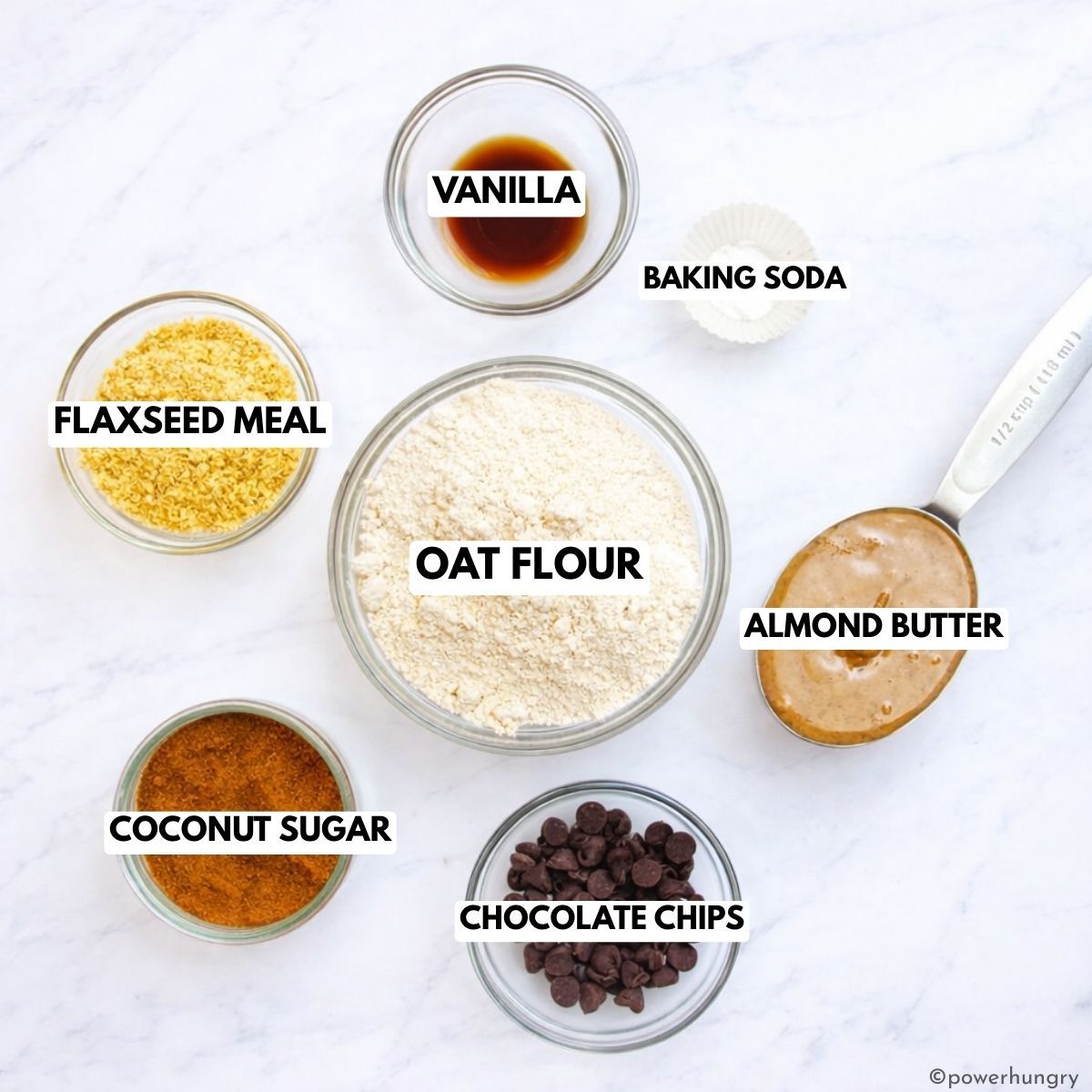 ingredients for oat flour chocolate chip cookies
