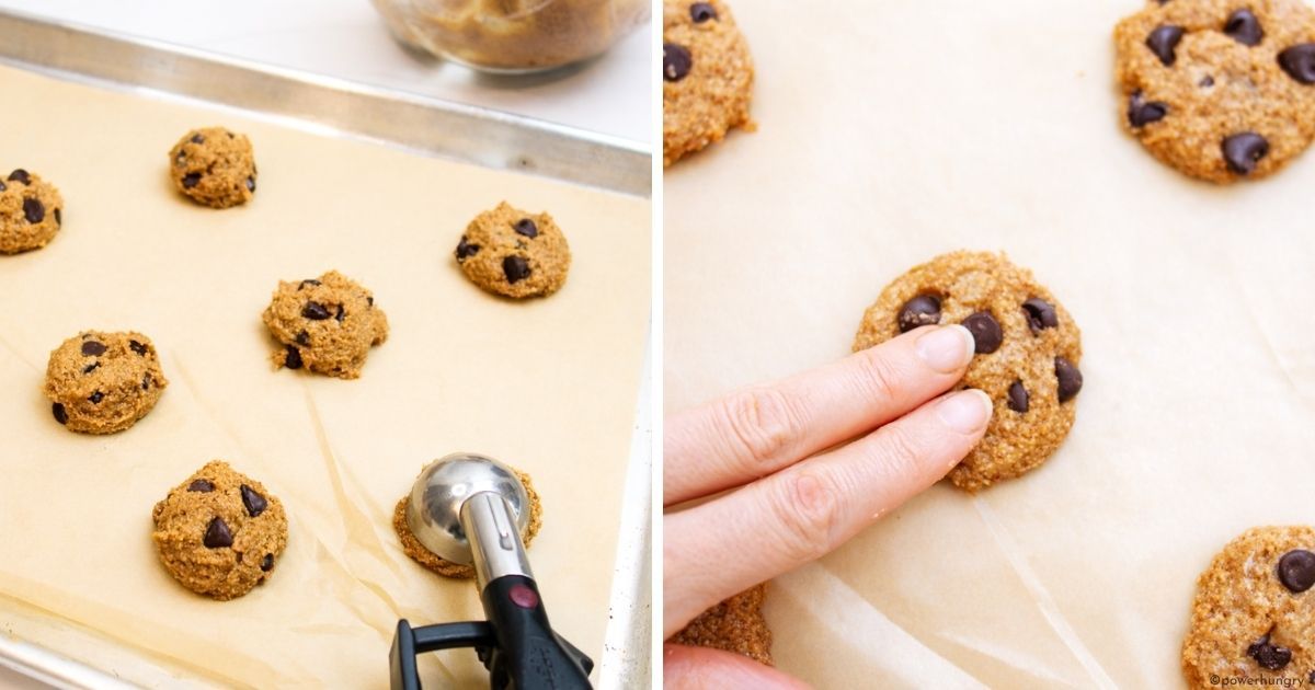 portioning of chocolate chip cookie dough
