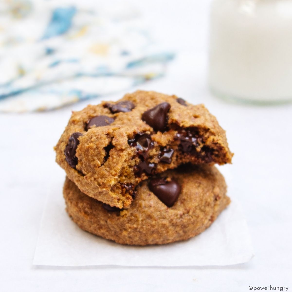 oat flour chocolate chip cookies stacked