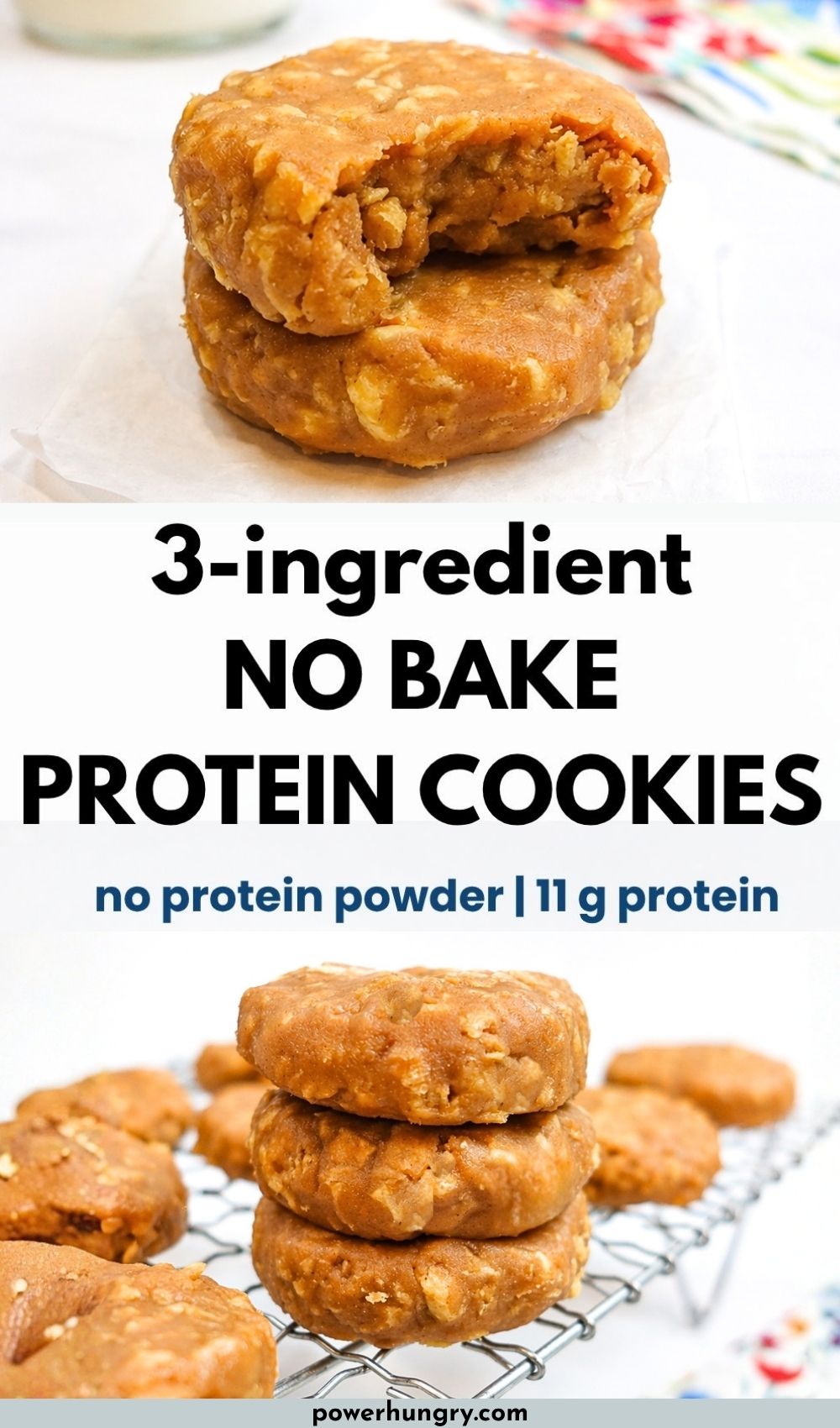 two photo collage of no-bake protein cookies