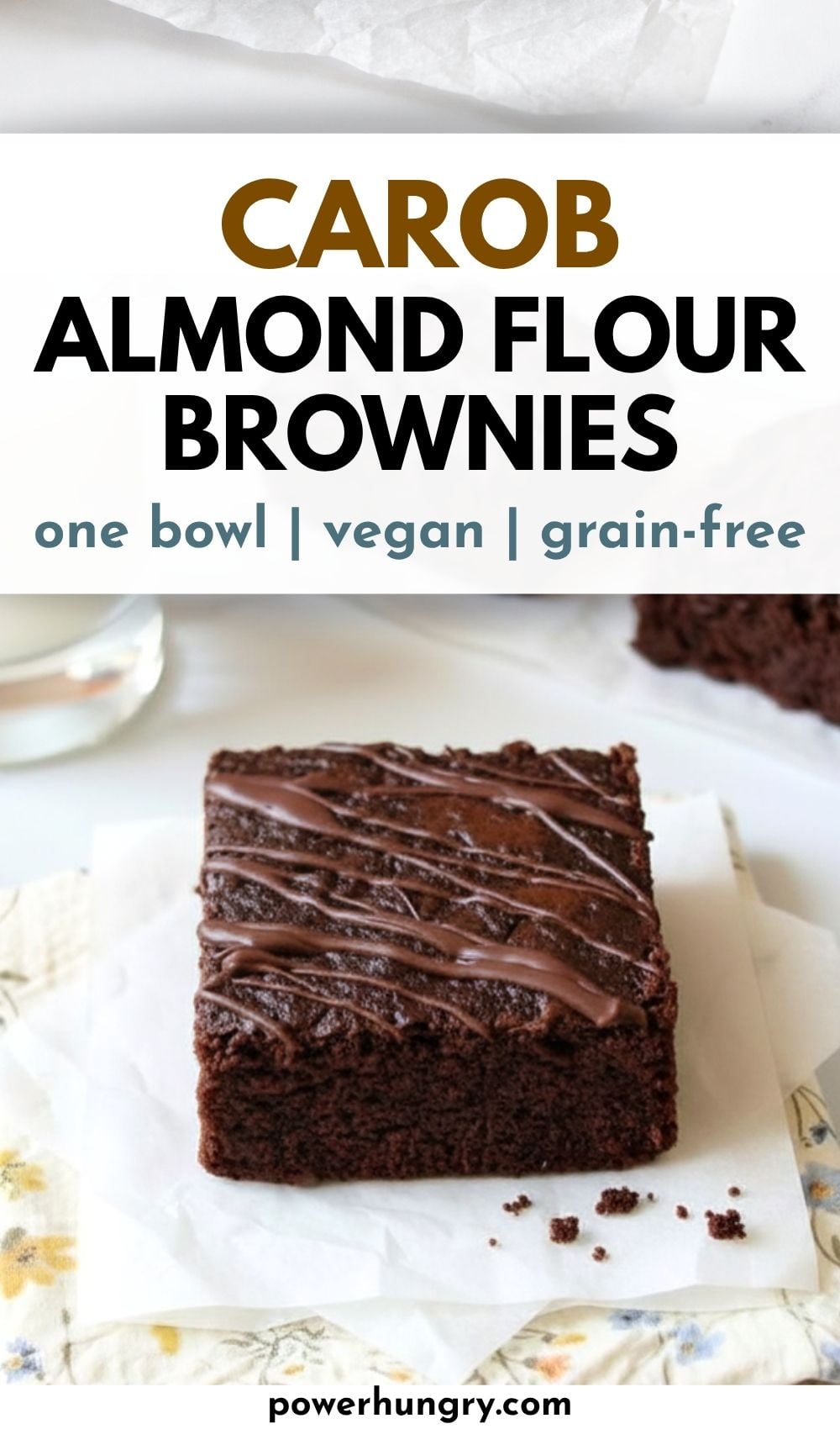 a vegan carob almond flour brownie on a napkin