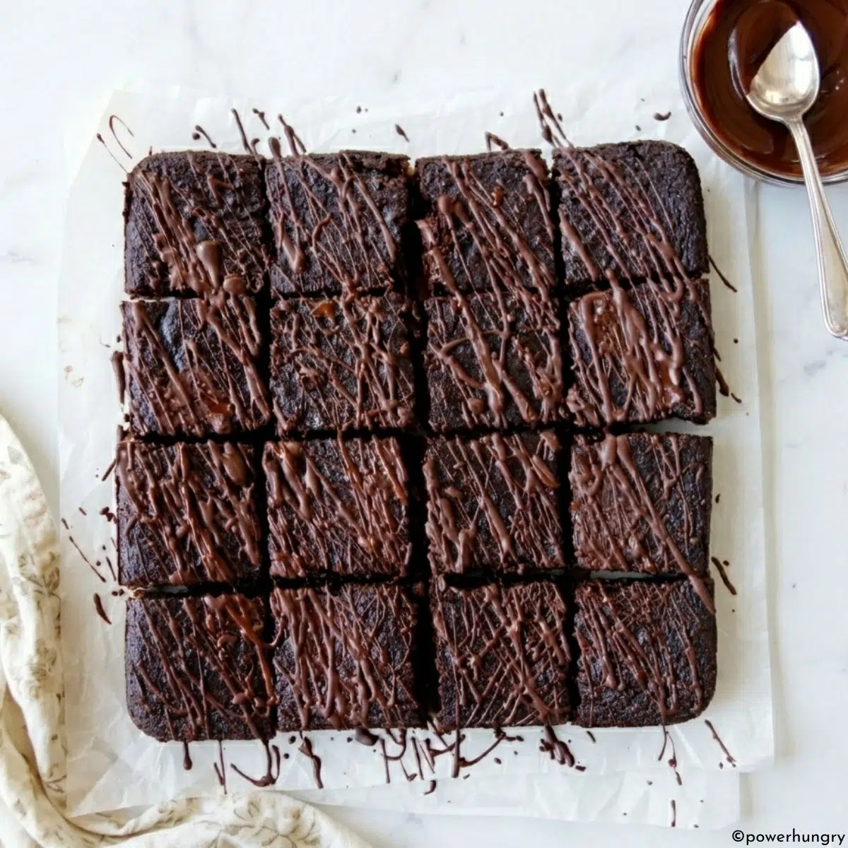 carob almond flour brownies with carob drizzle