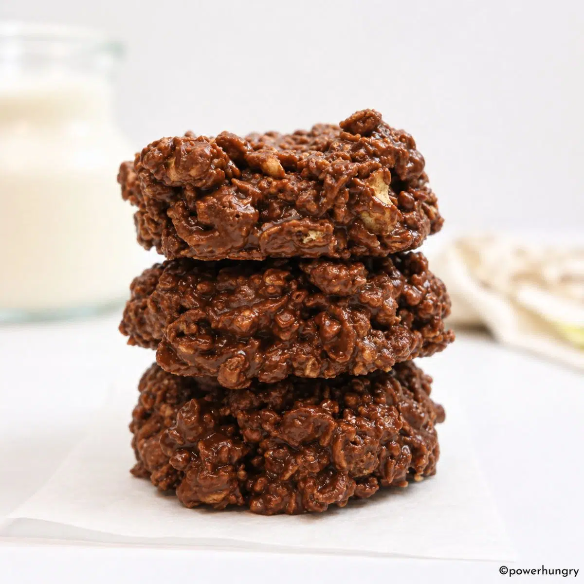 stack of 3-ingredient chocolate no-bake cookies