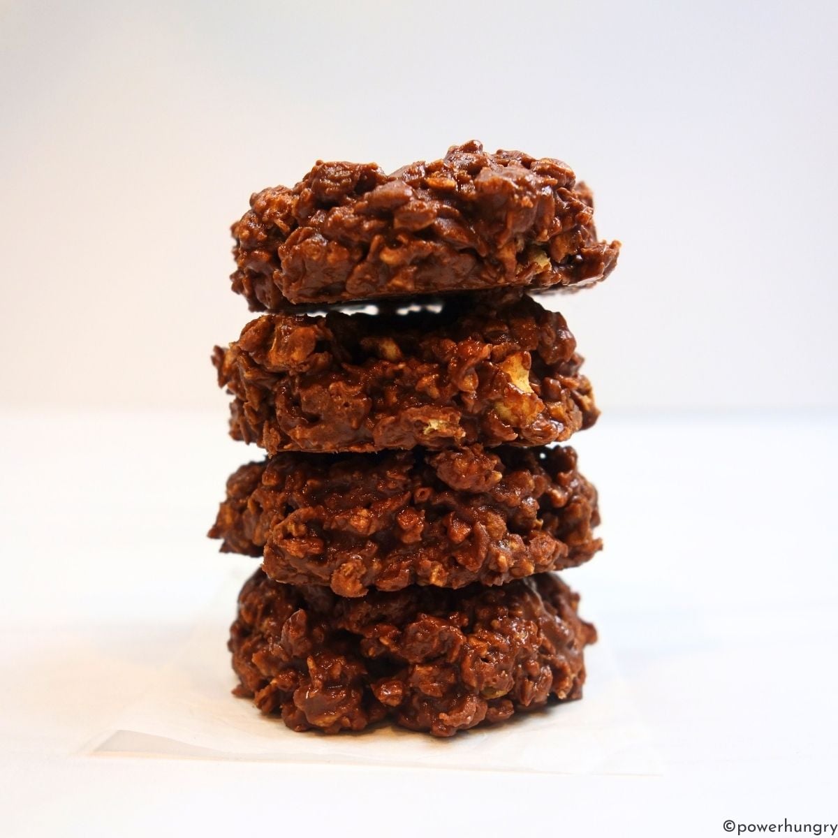 stack of 4 no bake chocolate protein cookies