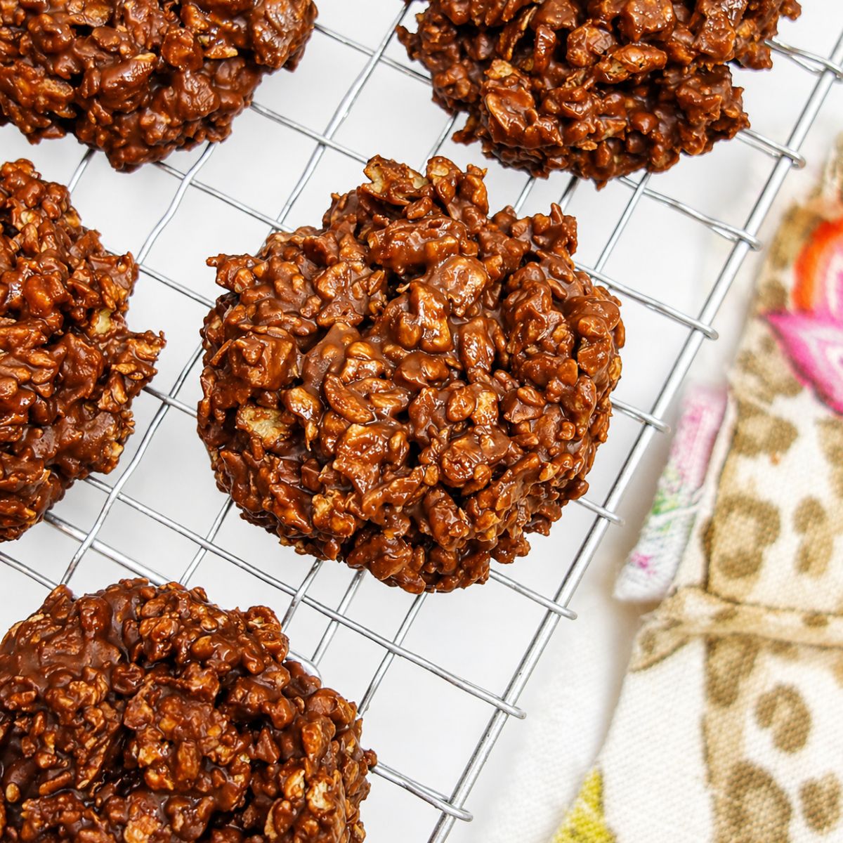 overhead shot of 3-ingredient no bake chocolate protein cookies