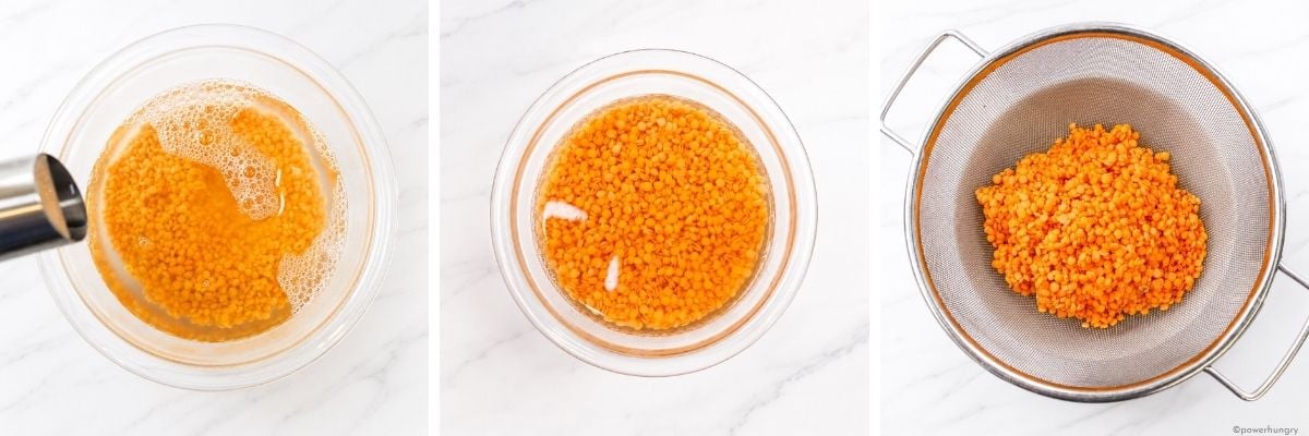 red lentils soaked and drained